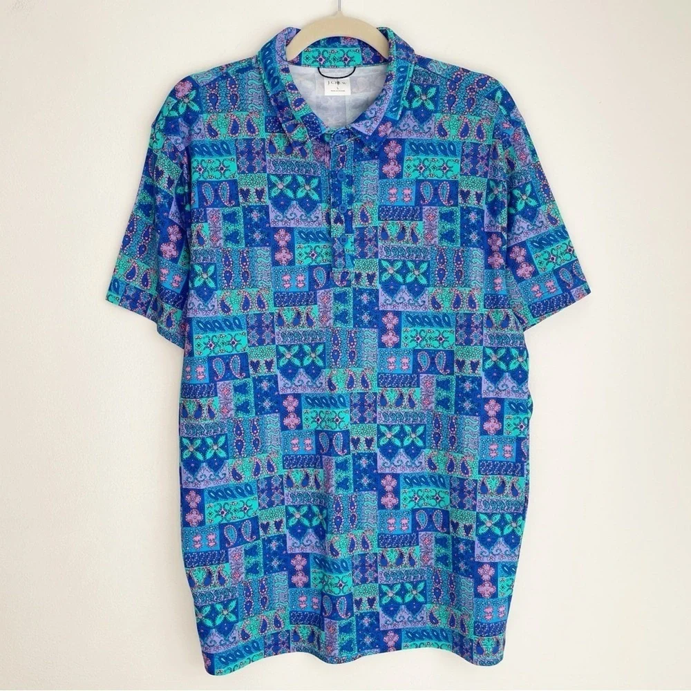 J Crew Performance Polo Shirt With COOLMAX in print size Large pattern golf tee